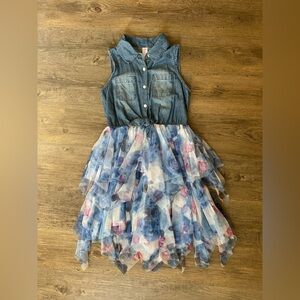 Justice Blue Denim and Floral Dress (Girl 10)